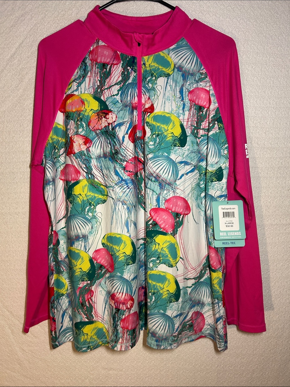 Reel Legends Women's Hot Pink Jellyfish Print Zip Swim Coverup